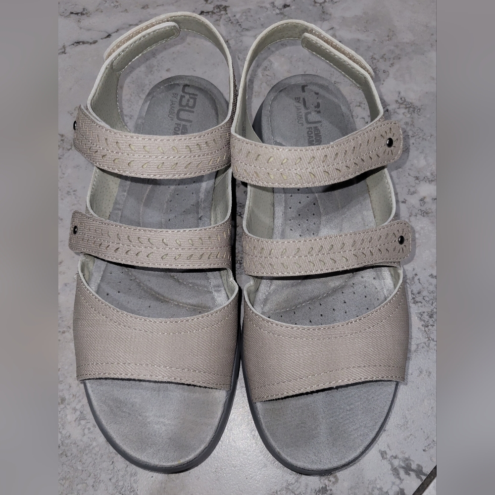 JBU‎ By Jambu Mabel Vegan Comfort Sandals Taupe Denim Textured Sz 7.5